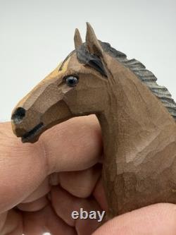Vintage Swiss Folk Art Wooden Carved Horses Foals Figurines 3H