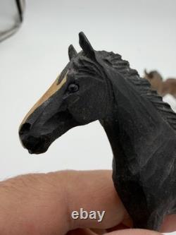 Vintage Swiss Folk Art Wooden Carved Horses Foals Figurines 3H