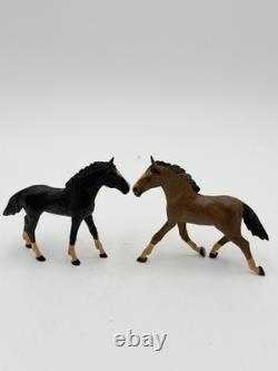 Vintage Swiss Folk Art Wooden Carved Horses Foals Figurines 3H