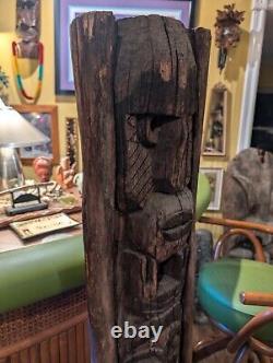 Vintage TIKI Bar Hawaiian Polynesian Wood Sculpture Statue, 1950s Totem Pole