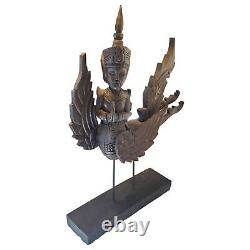 Vintage Thai Carved Garuda Statue Winged Deity Goddess Thailand Hindu Folk Art