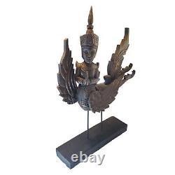 Vintage Thai Carved Garuda Statue Winged Deity Goddess Thailand Hindu Folk Art