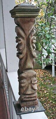 Vintage Tiki Style Carved Wood Faces Folk Art Red Cedar Totem 24 Polynesian