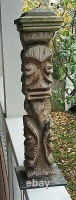 Vintage Tiki Style Carved Wood Faces Folk Art Red Cedar Totem 24 Polynesian