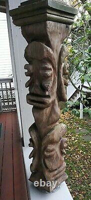 Vintage Tiki Style Carved Wood Faces Folk Art Red Cedar Totem 24 Polynesian