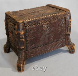 Vintage Tramp Art Box 1934 Signed Paul Venuto Antique Style Chip Carved Folk Art