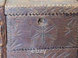 Vintage Tramp Art Box 1934 Signed Paul Venuto Antique Style Chip Carved Folk Art
