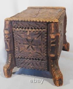 Vintage Tramp Art Box 1934 Signed Paul Venuto Antique Style Chip Carved Folk Art