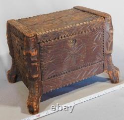 Vintage Tramp Art Box 1934 Signed Paul Venuto Antique Style Chip Carved Folk Art