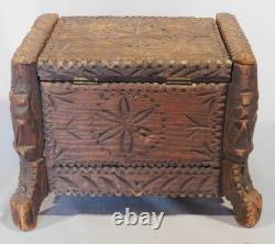 Vintage Tramp Art Box 1934 Signed Paul Venuto Antique Style Chip Carved Folk Art