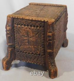 Vintage Tramp Art Box 1934 Signed Paul Venuto Antique Style Chip Carved Folk Art
