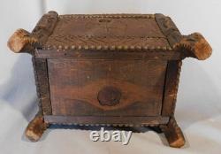 Vintage Tramp Art Box 1934 Signed Paul Venuto Antique Style Chip Carved Folk Art