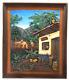 Vintage Tropical Village Farm Scene Folk Art 3-d Hand Carved Heavy Metal Frame