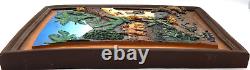 Vintage Tropical Village Farm Scene Folk Art 3-D Hand Carved Heavy Metal Frame