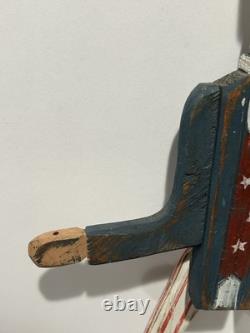 Vintage Uncle Sam Primitive Folk Art Wood 18 Carving Wooden Whirligig Legs RARE