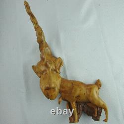 Vintage Unusual Folk Art UNI-GOAT Carved Burl Wood Goat Antelope Single Horn