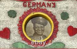 Vintage WWII Military Folk ArtAfrican American Soldier PhotoOOAK Carved Frame