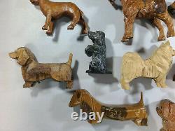 Vintage Wood Carved Dogs Folk Art Wood Carvings Lot Dachhund Spaniel Terrior ++