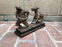 Vintage Wood Carved Prospector Miner with Stubborn Donkey Mule Statue Figurine