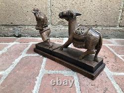 Vintage Wood Carved Prospector Miner with Stubborn Donkey Mule Statue Figurine