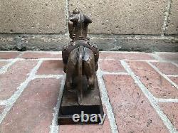 Vintage Wood Carved Prospector Miner with Stubborn Donkey Mule Statue Figurine