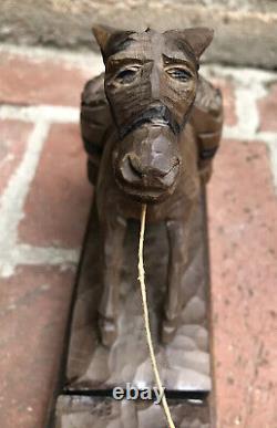 Vintage Wood Carved Prospector Miner with Stubborn Donkey Mule Statue Figurine