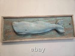 Vintage Wood Carved Whale Art original work -New Egland folk artist J. Gibson #3