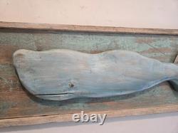 Vintage Wood Carved Whale Art original work -New Egland folk artist J. Gibson #3