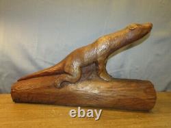 Vintage Wood Carving Weasel Marten Mink Folk Art Sculpture Rustic Primitive