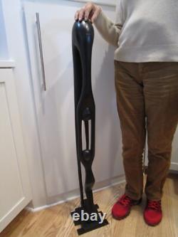 Vintage Wood Folk Art Carved Mother & Child Sculpture statue brass base 41 T