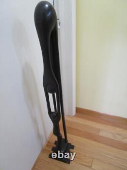 Vintage Wood Folk Art Carved Mother & Child Sculpture statue brass base 41 T