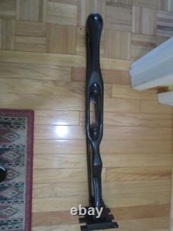 Vintage Wood Folk Art Carved Mother & Child Sculpture statue brass base 41 T