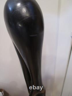 Vintage Wood Folk Art Carved Mother & Child Sculpture statue brass base 41 T