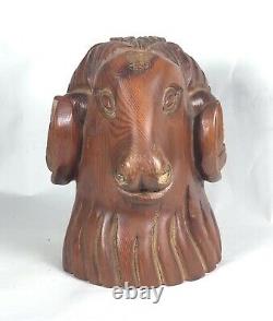 Vintage Wood Folk Art Carving Mountain Goat Ram Hand Carved Wooden Sculpture