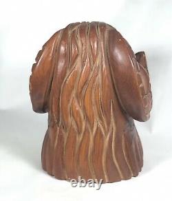 Vintage Wood Folk Art Carving Mountain Goat Ram Hand Carved Wooden Sculpture