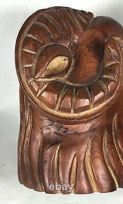 Vintage Wood Folk Art Carving Mountain Goat Ram Hand Carved Wooden Sculpture