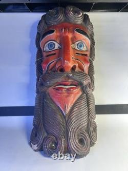 Vintage Wood Hand Carved Devil Mask Folk Art
