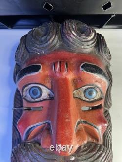 Vintage Wood Hand Carved Devil Mask Folk Art
