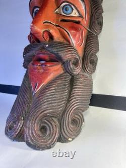 Vintage Wood Hand Carved Devil Mask Folk Art