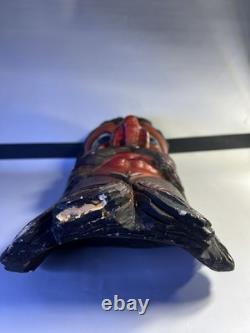 Vintage Wood Hand Carved Devil Mask Folk Art