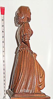 Vintage Wood Mahogany Mother Daughter Statue Carved Folk Art- Signed