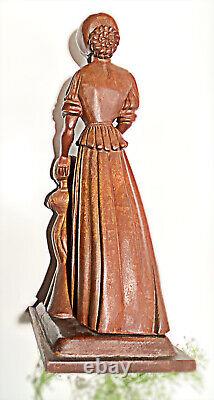 Vintage Wood Mahogany Mother Daughter Statue Carved Folk Art- Signed