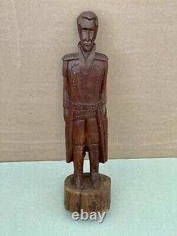 Vintage Wood Statue 19 Hand Carved Figural Soldier Solid Wood Folk Art