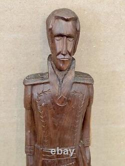 Vintage Wood Statue 19 Hand Carved Figural Soldier Solid Wood Folk Art