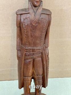 Vintage Wood Statue 19 Hand Carved Figural Soldier Solid Wood Folk Art