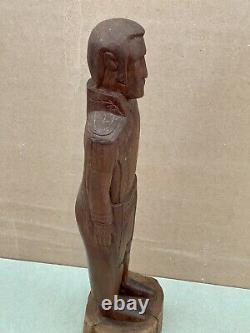 Vintage Wood Statue 19 Hand Carved Figural Soldier Solid Wood Folk Art