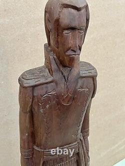 Vintage Wood Statue 19 Hand Carved Figural Soldier Solid Wood Folk Art