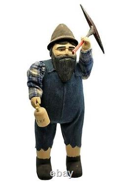 Vintage Wooden Folk Art Figurine Hand Carved Man Gardener Statue Figurine 15'