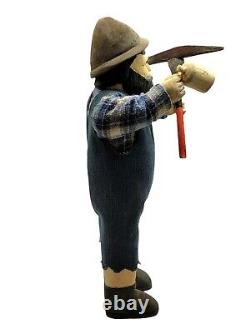 Vintage Wooden Folk Art Figurine Hand Carved Man Gardener Statue Figurine 15'