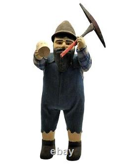 Vintage Wooden Folk Art Figurine Hand Carved Man Gardener Statue Figurine 15'